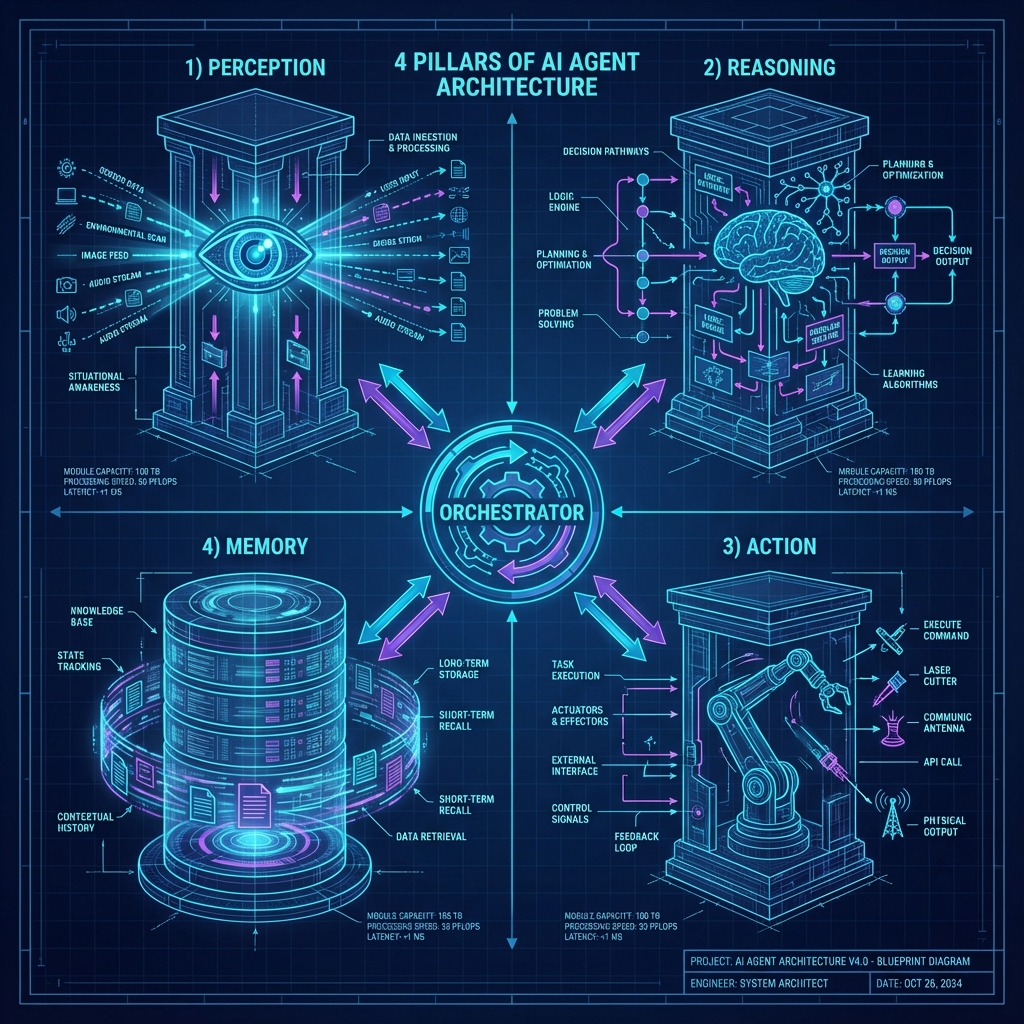 Schéma illustrant l&rsquo;architecture des systèmes d&rsquo;agents IA dans les systèmes d&rsquo;agents d&rsquo;intelligence artificielle