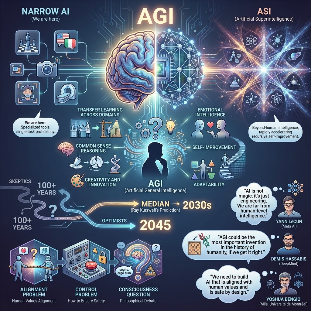 Illustration détaillée de l&rsquo;AGI (Intelligence Artificielle Générale) et ses capacités cognitives avancées