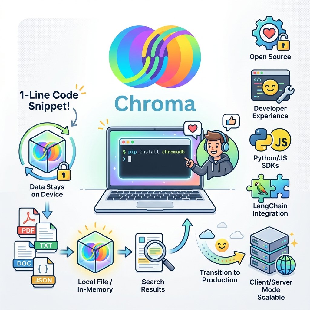 Diagramme technique illustrant Chroma DB, base de données vectorielle open-source pour les bases de données vectorielles utilisées en IA