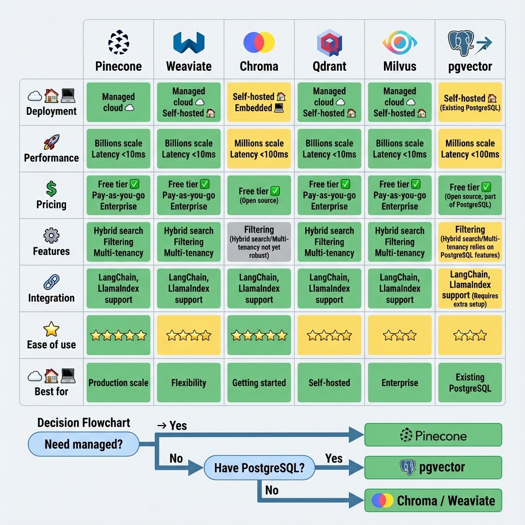 Diagramme technique illustrant le comparatif des principales bases de données vectorielles pour les bases de données vectorielles utilisées en IA