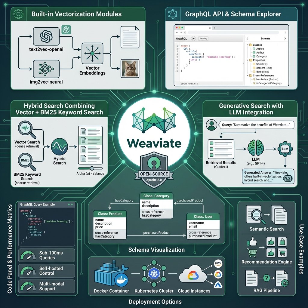Diagramme technique illustrant Weaviate, base de données vectorielle cloud-native pour les bases de données vectorielles utilisées en IA