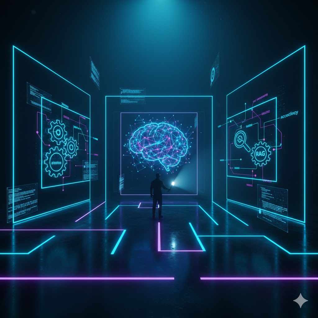 vue en perspective d&rsquo;un labyrinthe futuriste et lumineux