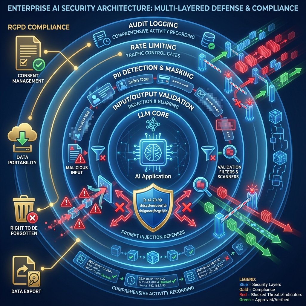 Diagramme d’architecture LangChain illustrant la sécurité et conformité des applications pour le développement d’applications IA