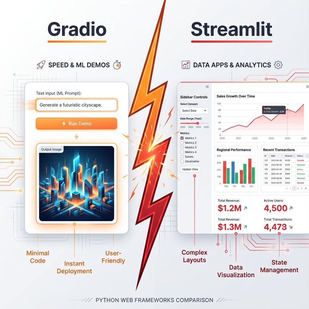 Illustration détaillée du concept gradio vs streamlit en intelligence artificielle avec exemples pratiques et schémas explicatifs