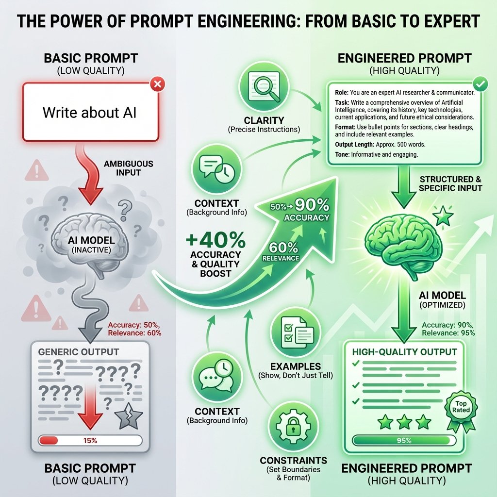 Exemples visuels de les concepts fondamentaux du prompt engineering pour optimiser les interactions avec les modèles de langage