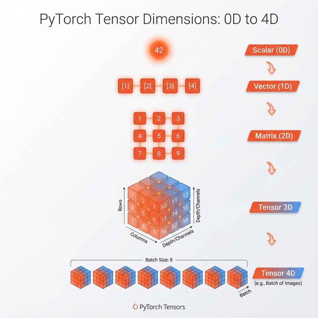 Tensors 0D à 4D Visualisation des différentes dimensions de tensors